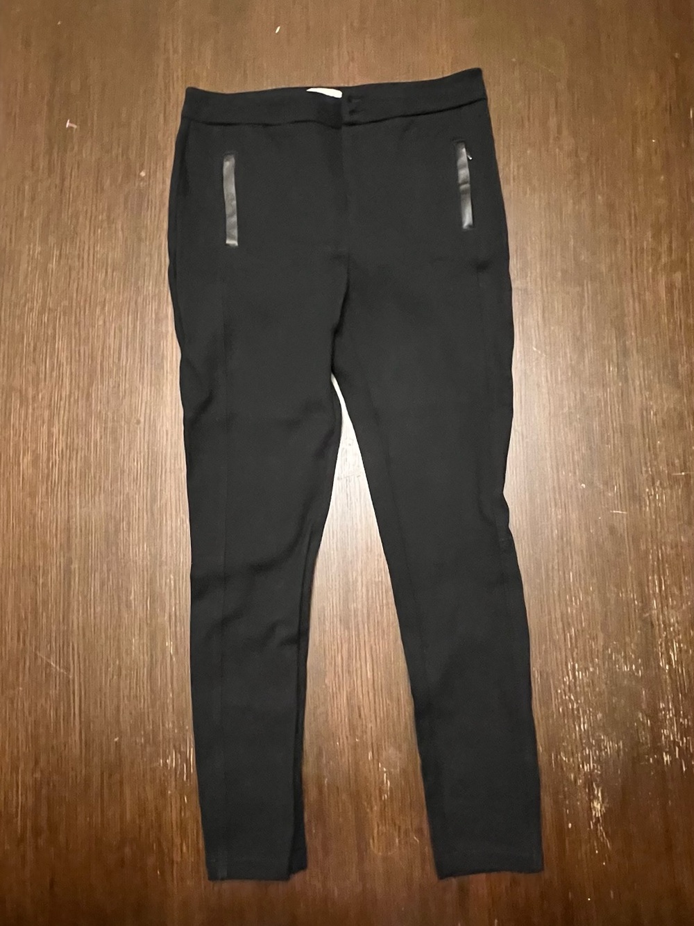 Anthropologie The Essential Slim Black Pants Size 0 Faux Leather Trim